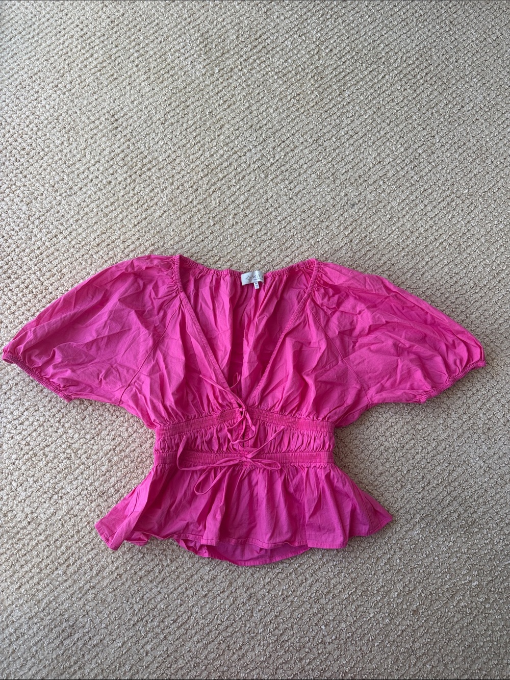 Wayf Hot Pink V-Neck Peplum Tie Waist Blouse size M